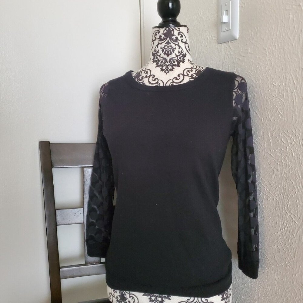 Anthropologie sparrow Knit Polka Dot Sleeve Mesh Women Cotton Cashmere S EUC